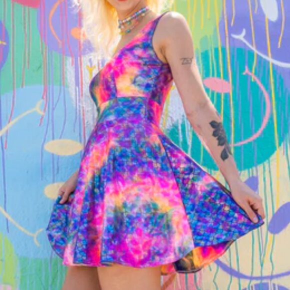 Rainbow mermaid skater dress - New/never worn. Rave, bubble goth & festival wear - Picture 1 of 10